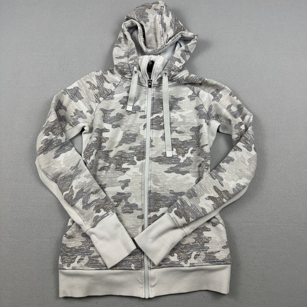 Athleta Jacket Women Small Tall Gray Camo Full Zip Pocket Performance Hoodie ST